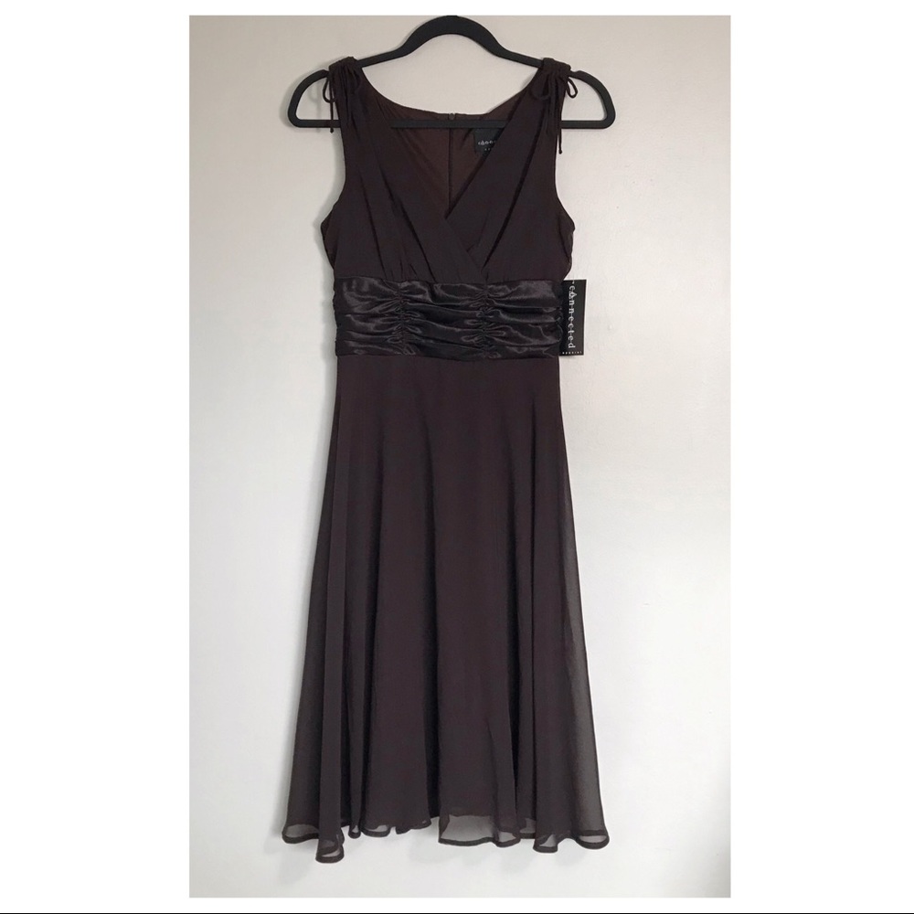 Connected Apparel Brown Y2K Cocktail Dress Size 6 NEW Sheer Overlay Tie Shoulder